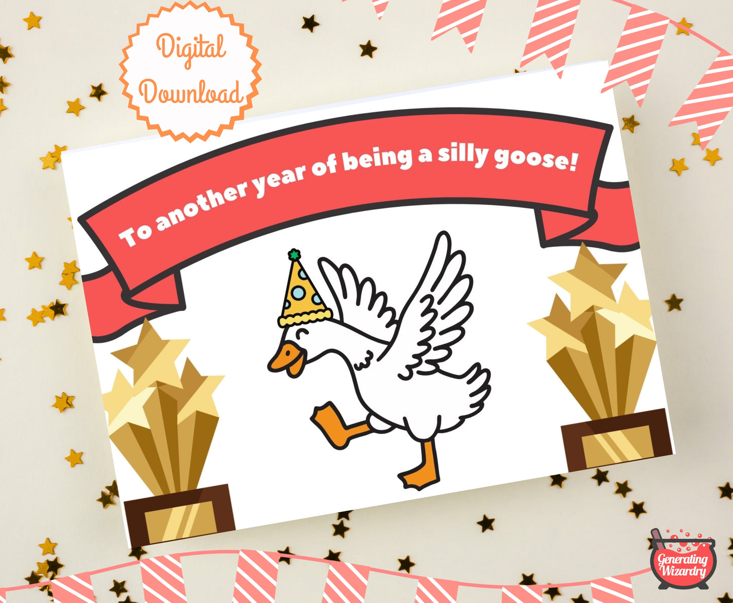 Printable Birthday Silly Goose 7x5 inch card Instant download