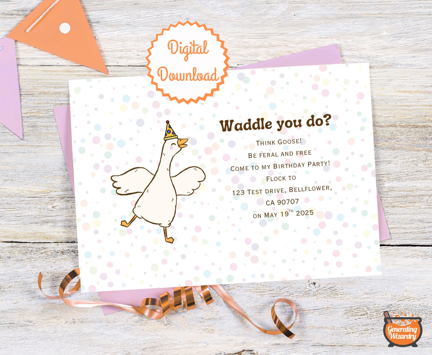 Printable Birthday Waddle You Do 7x5 inch card