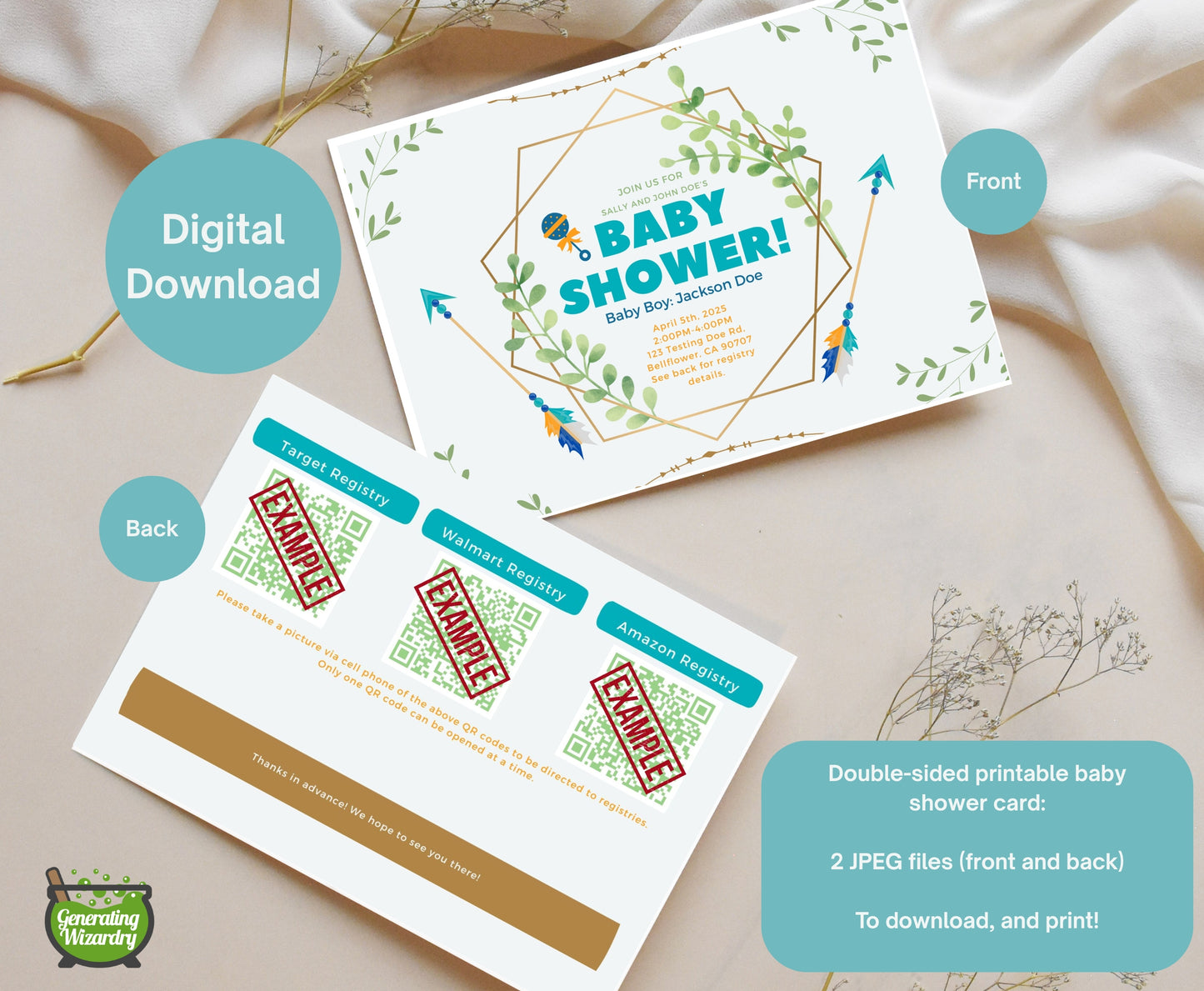 Printable Baby Tribal Boy double sided card