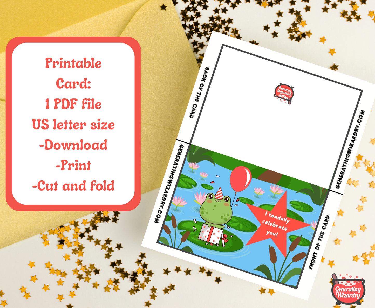 Printable Birthday Toadally 7x5 inch card Instant download