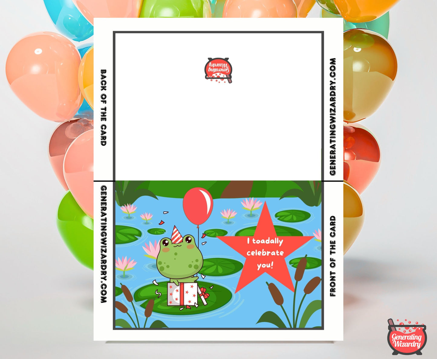 Printable Birthday Toadally 7x5 inch card Instant download