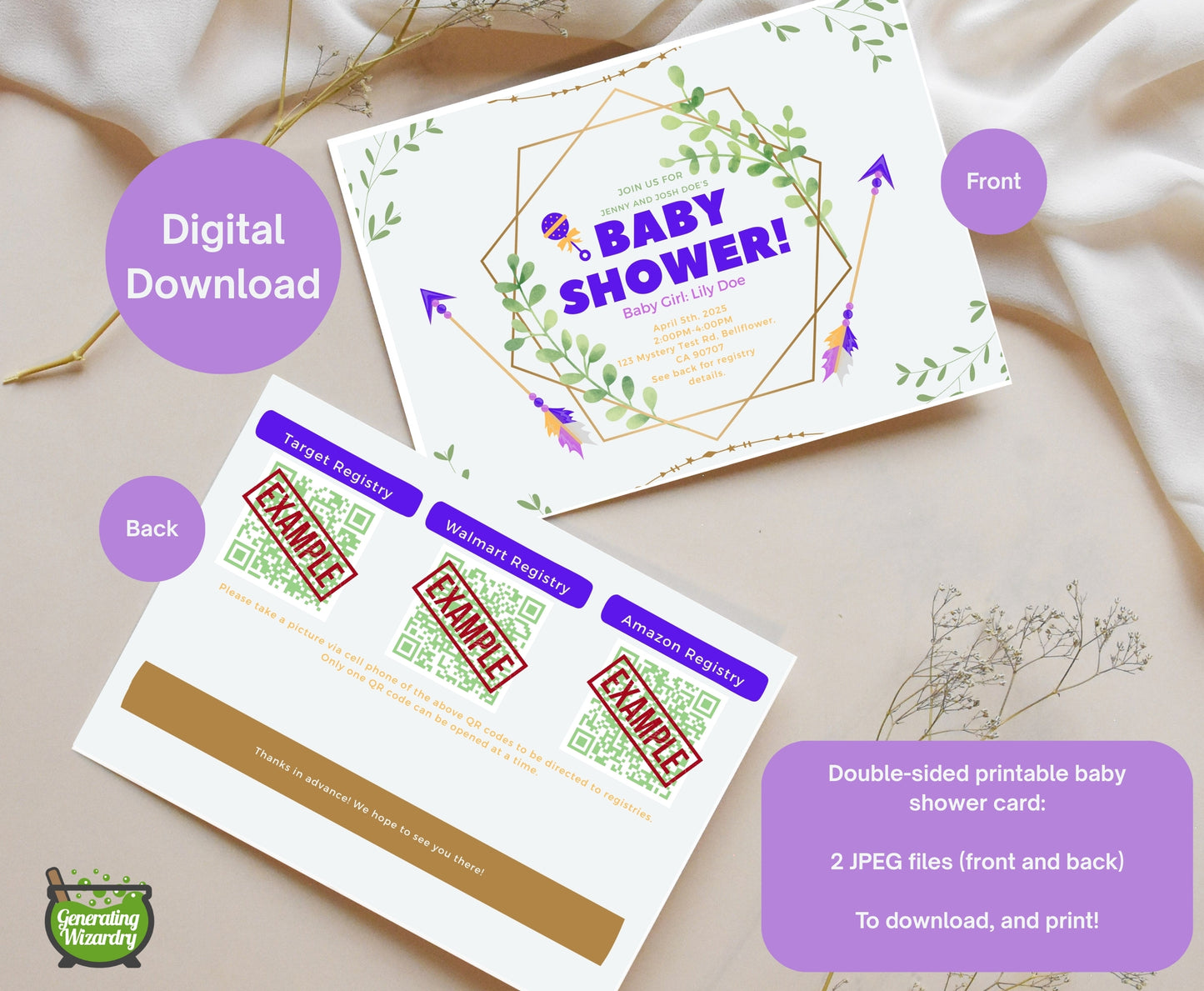 Printable Baby Tribal Girl double sided card