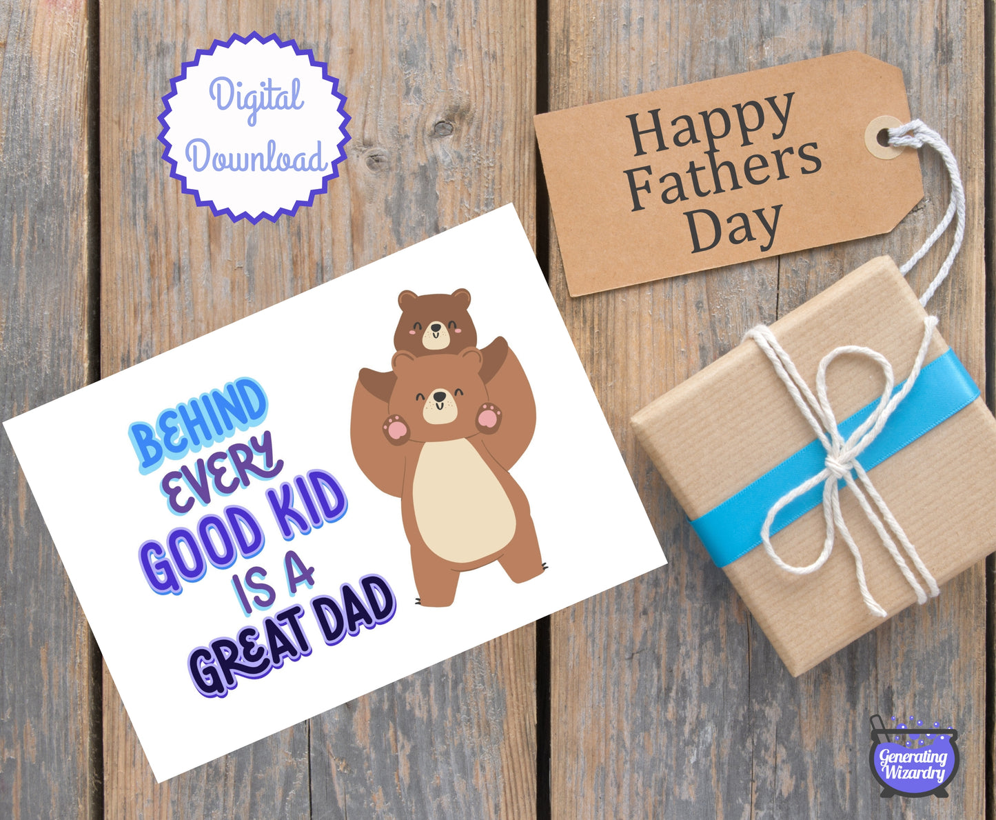 Printable Father's Day 7x5 inch card Instant download