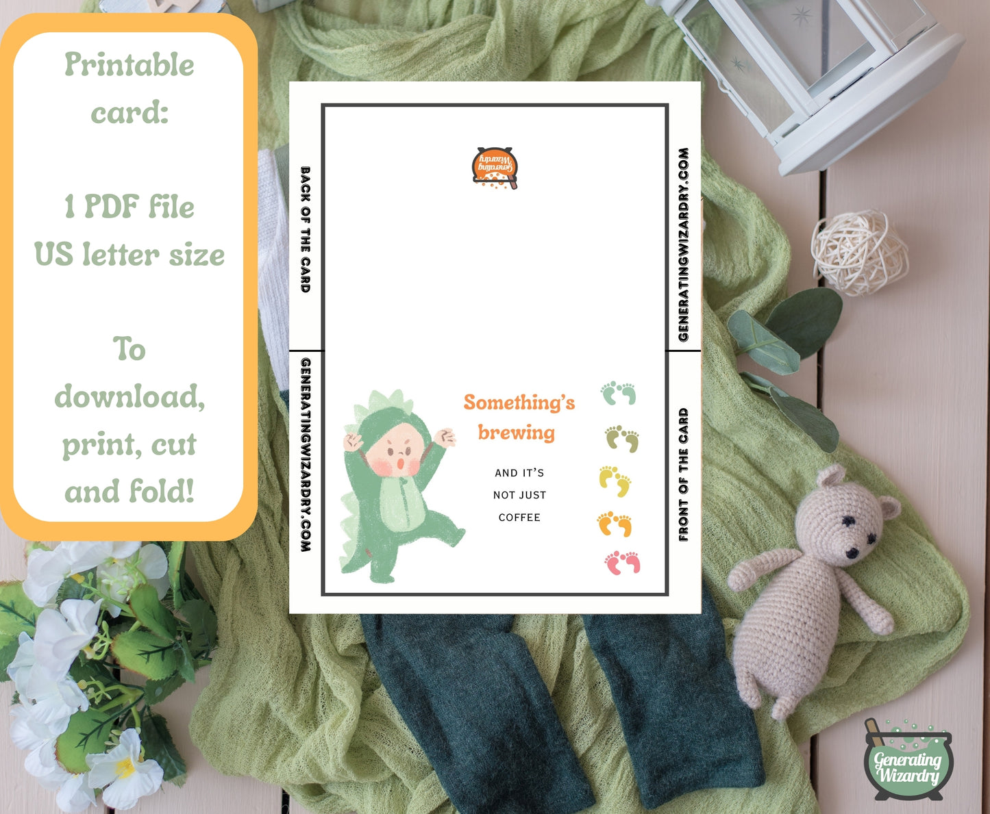 Printable Baby Somethings Brewing 7x5 inch card Instant download