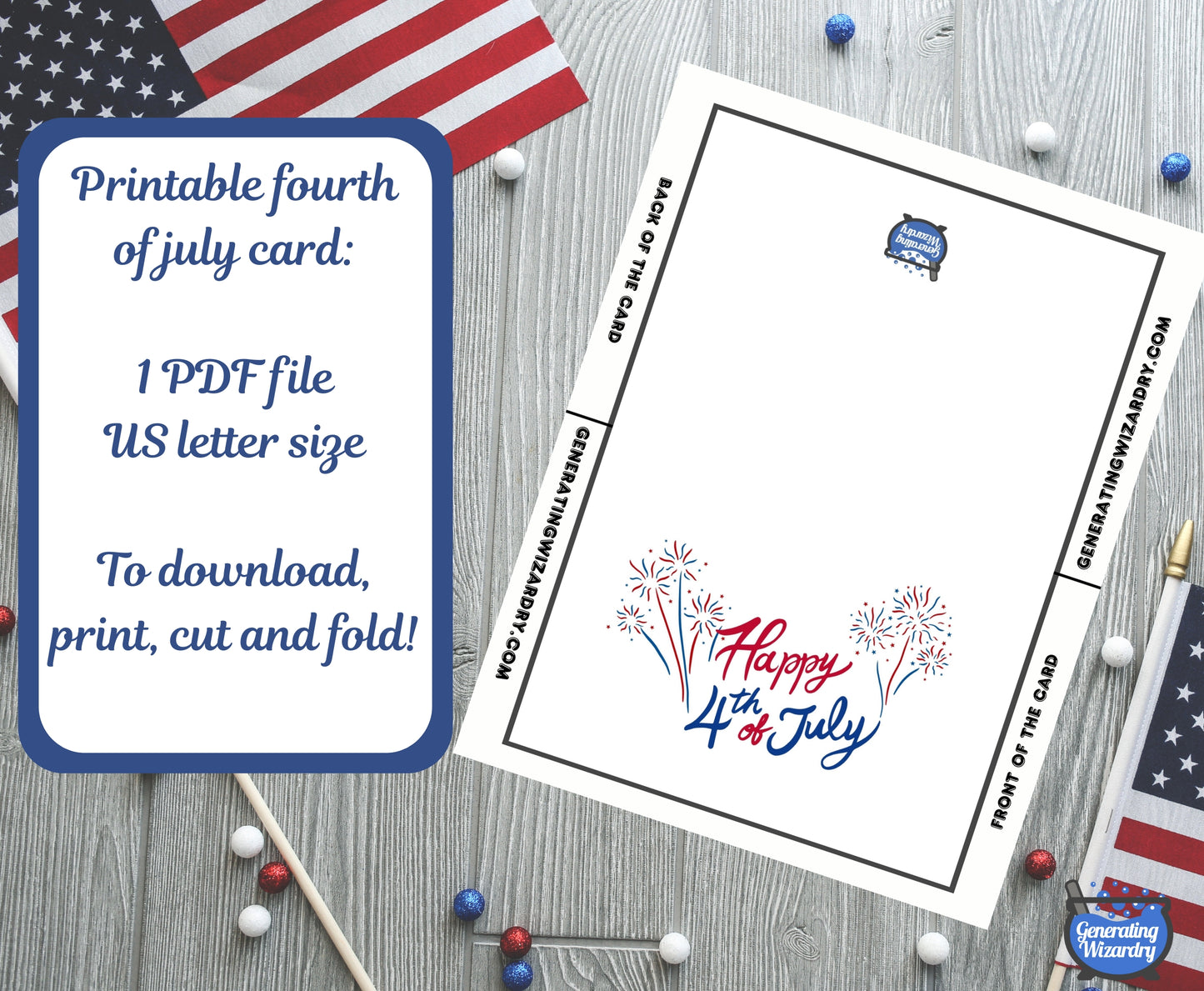 Printable Fourth of July 7x5 inch card Instant download