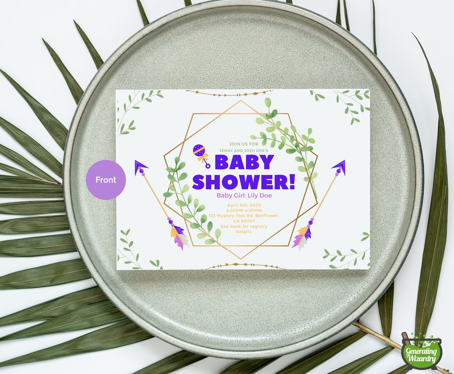 Printable Baby Tribal Girl double sided card