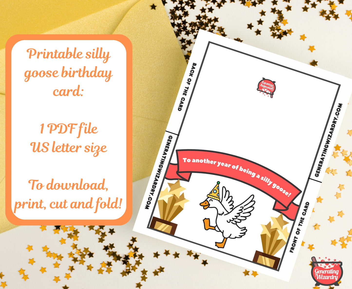 Printable Birthday Silly Goose 7x5 inch card Instant download