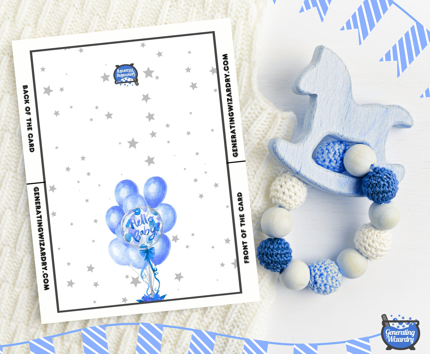 Printable Baby Hello Boy 7x5 inch card Instant download