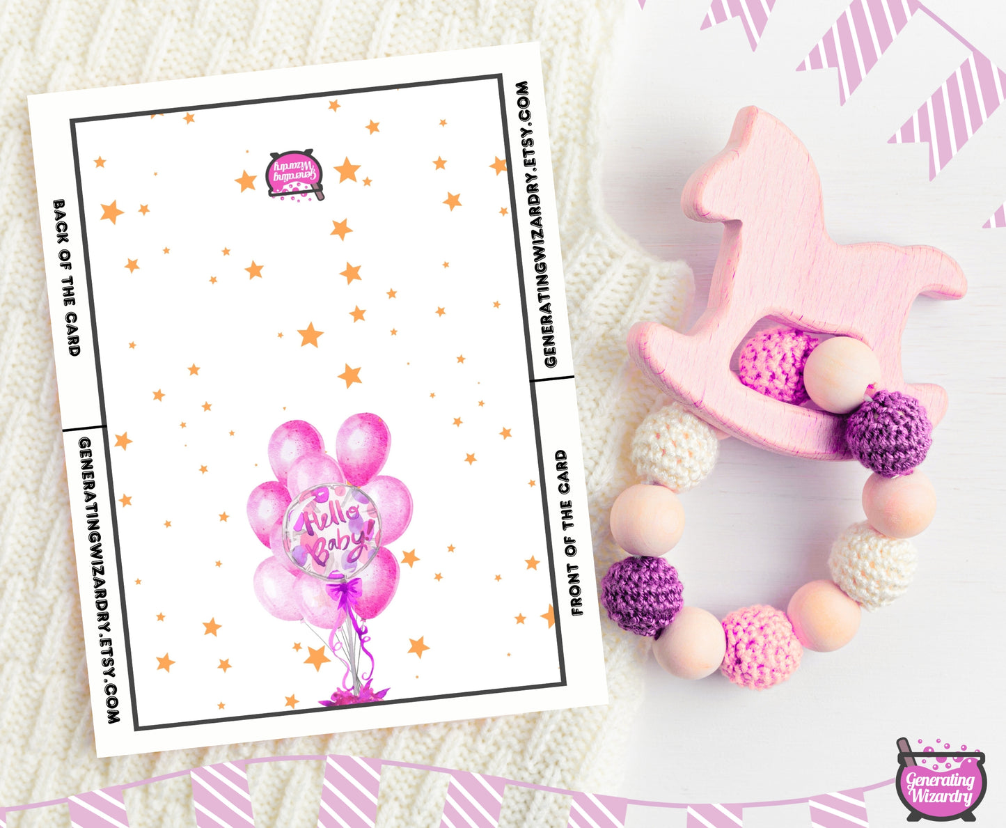 Printable Baby Hello Girl 7x5 inch card Instant download