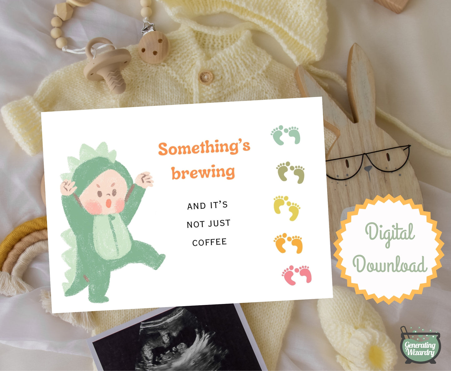 Printable Baby Somethings Brewing 7x5 inch card Instant download