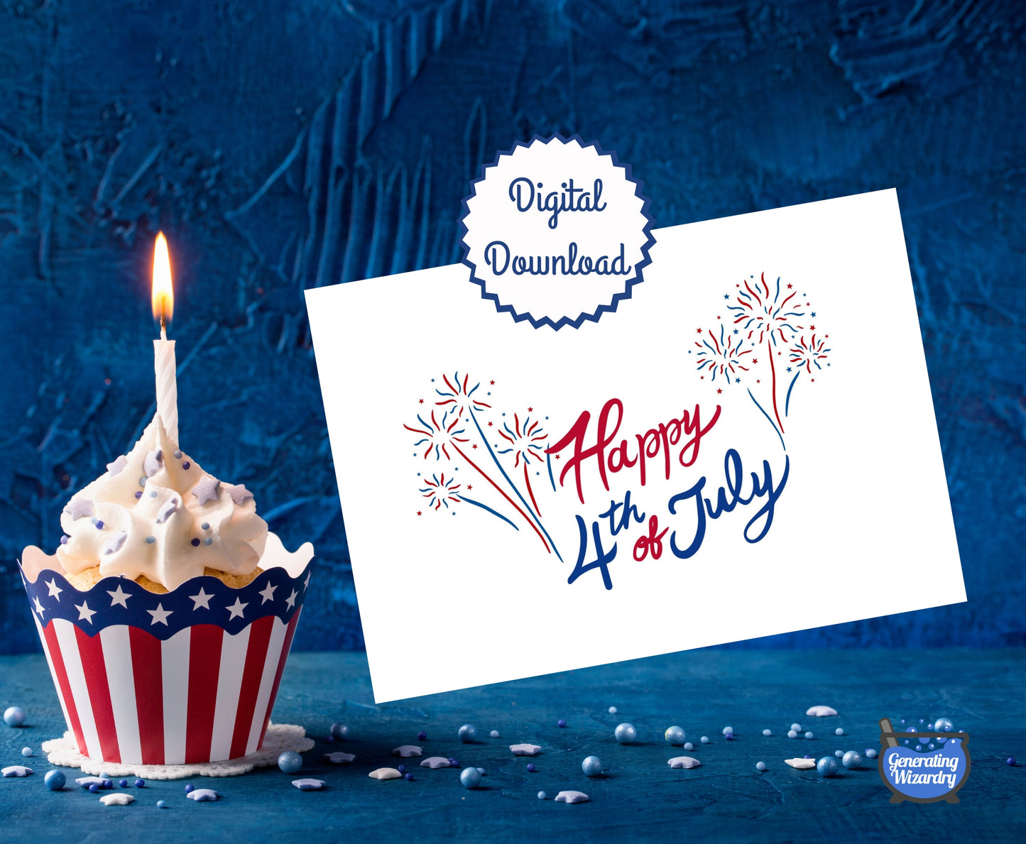 Printable Fourth of July 7x5 inch card Instant download