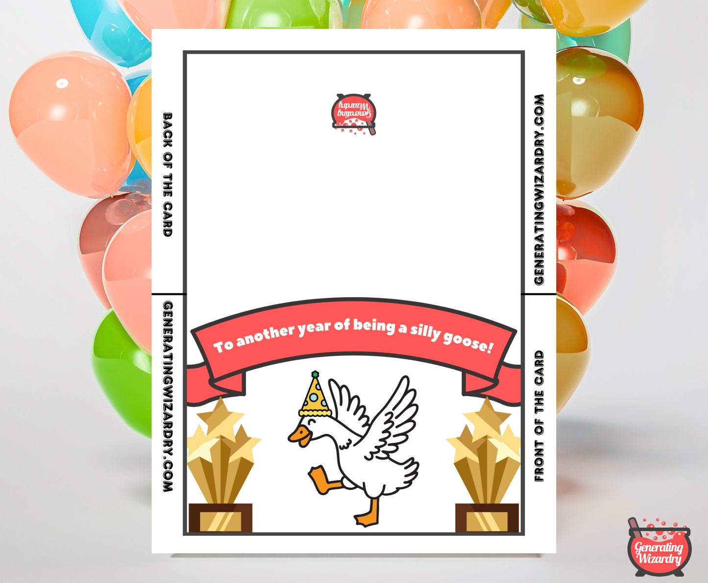 Printable Birthday Silly Goose 7x5 inch card Instant download