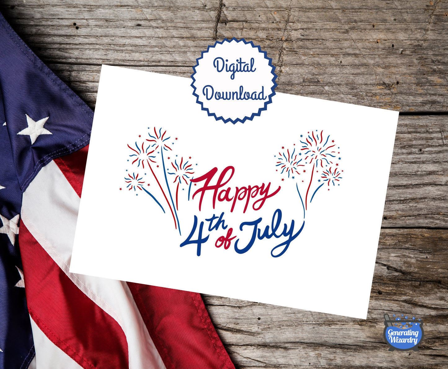 Printable Fourth of July 7x5 inch card Instant download