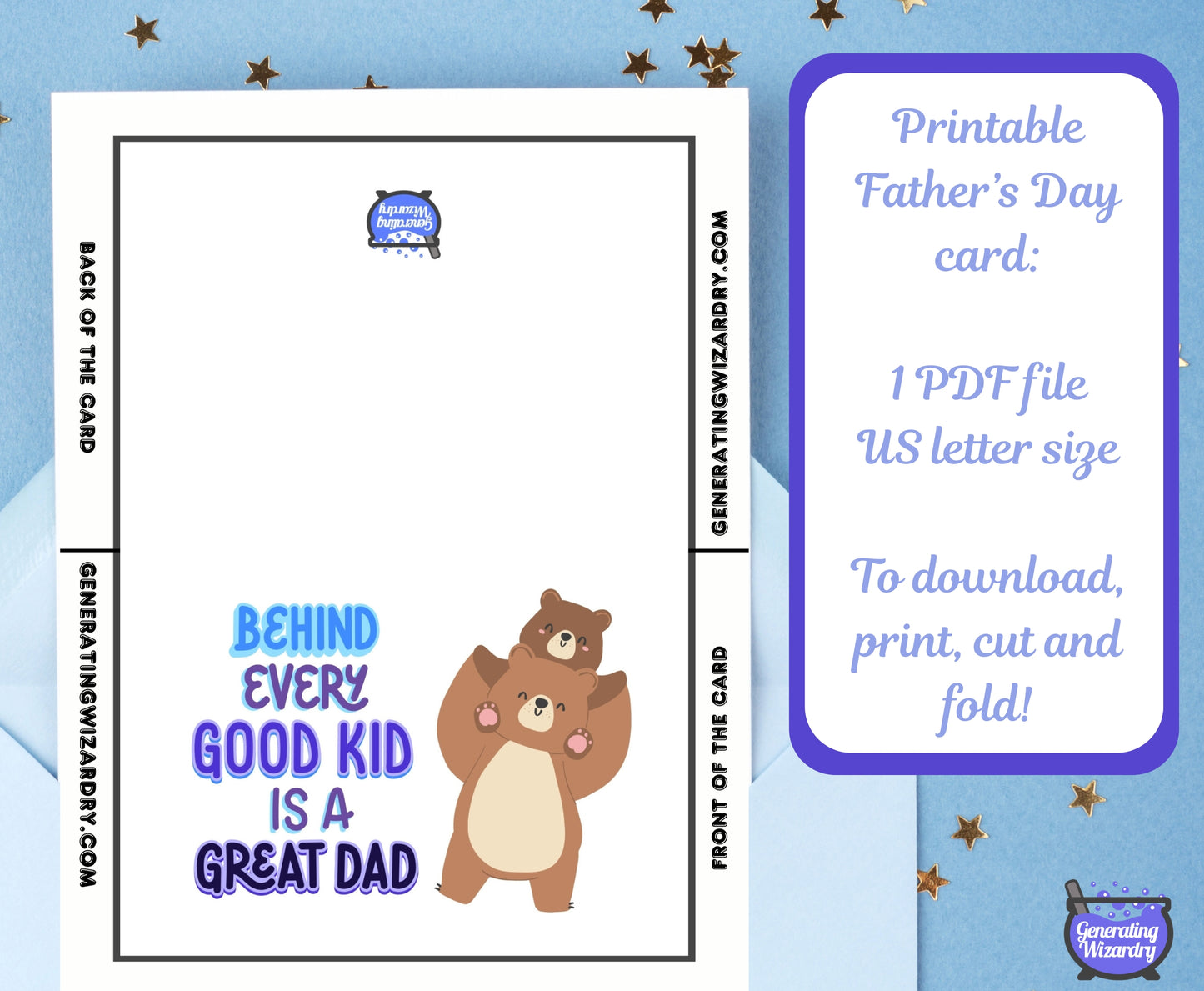 Printable Father's Day 7x5 inch card Instant download