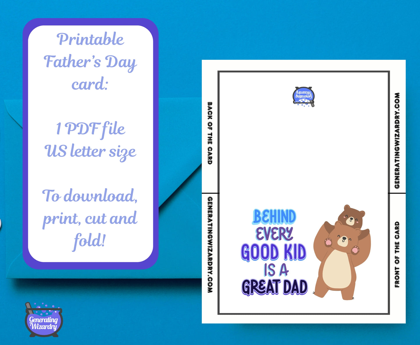 Printable Father's Day 7x5 inch card Instant download